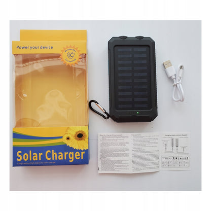 Saulės energijos Powerbank 30000 mAh su žibintuvėliu ir kompasu