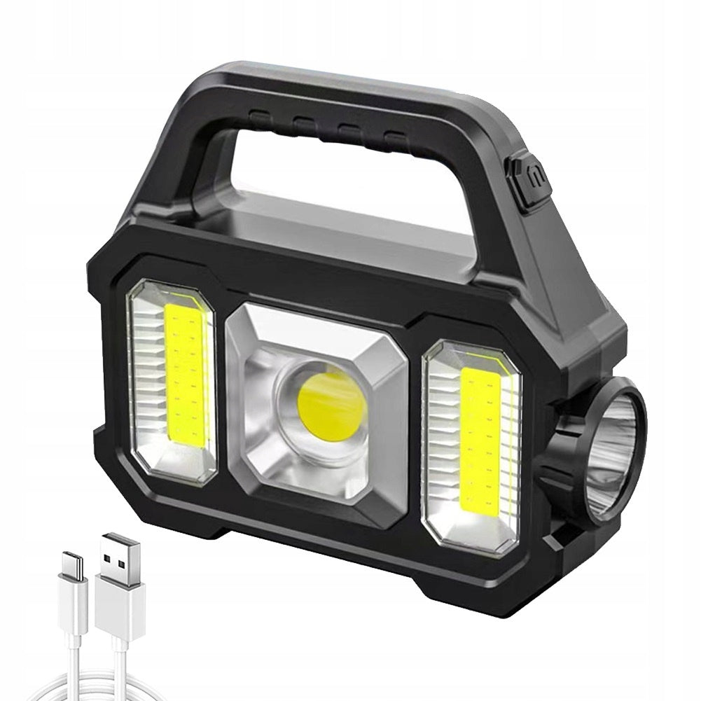 LED stovyklavimo lempa su prožektoriumi ir Power Bank – įkraunama, saulės baterija, 1200 lm