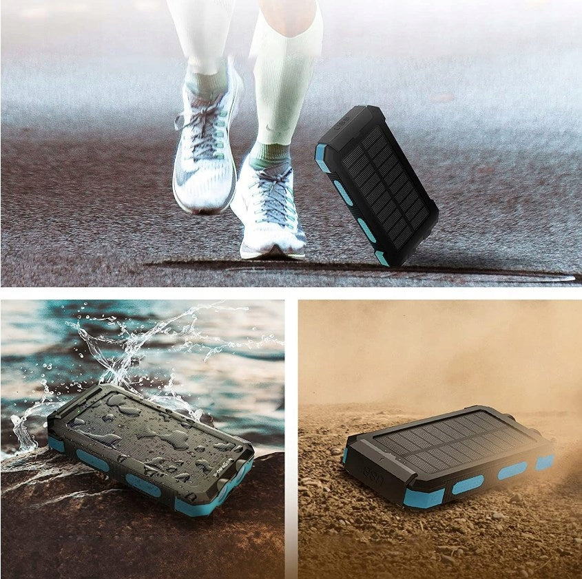 Saulės energijos Powerbank 30000 mAh su žibintuvėliu ir kompasu