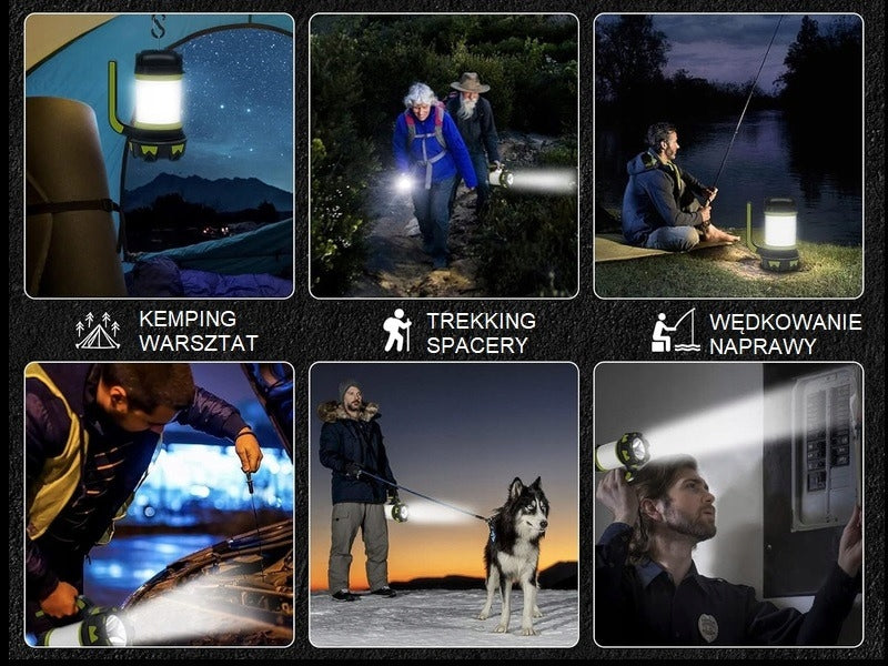 Galingas LED stovyklavimo žibintas EXSMART – prožektorius, kempingo lempa ir Power Bank