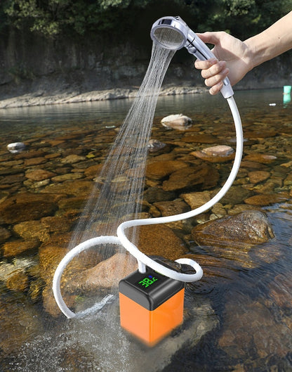 Nešiojamas turistinis dušas su elektrine pompa 4800 mAh ir LED temperatūros ekranu