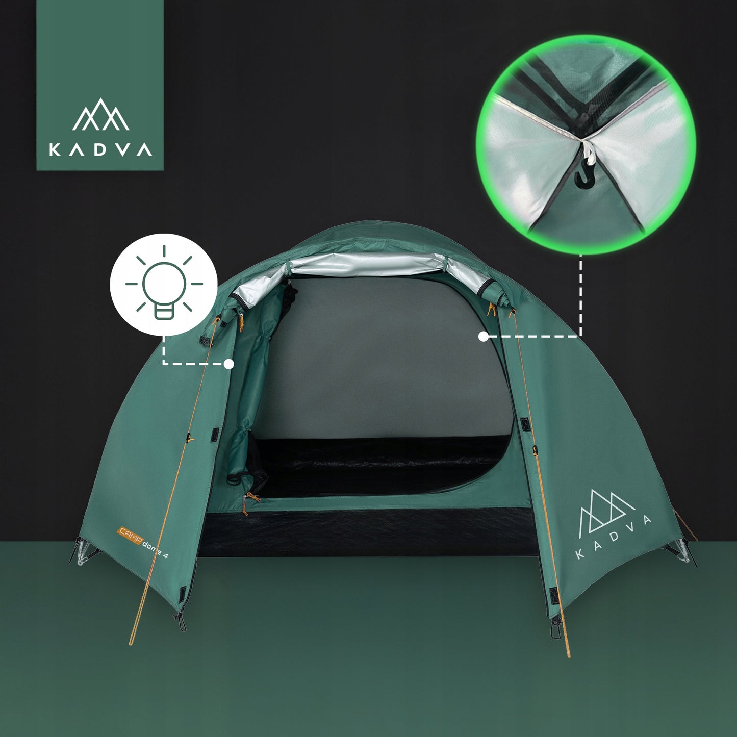 Turistinė palapinė KADVA CAMPdome 4 – 4 asmenims su prieangiu