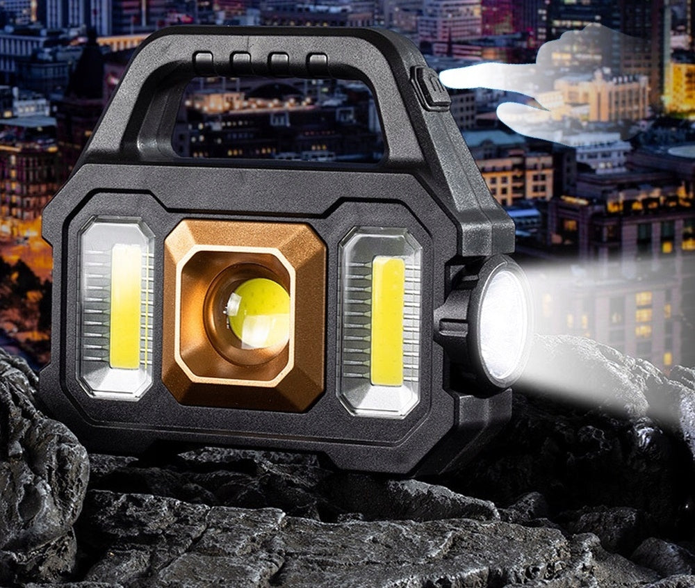 LED stovyklavimo lempa su prožektoriumi ir Power Bank – įkraunama, saulės baterija, 1200 lm