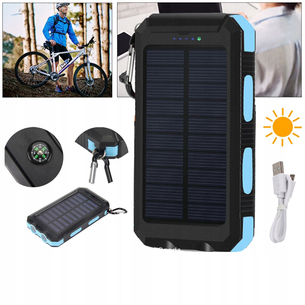 Saulės energijos Powerbank 30000 mAh su žibintuvėliu ir kompasu