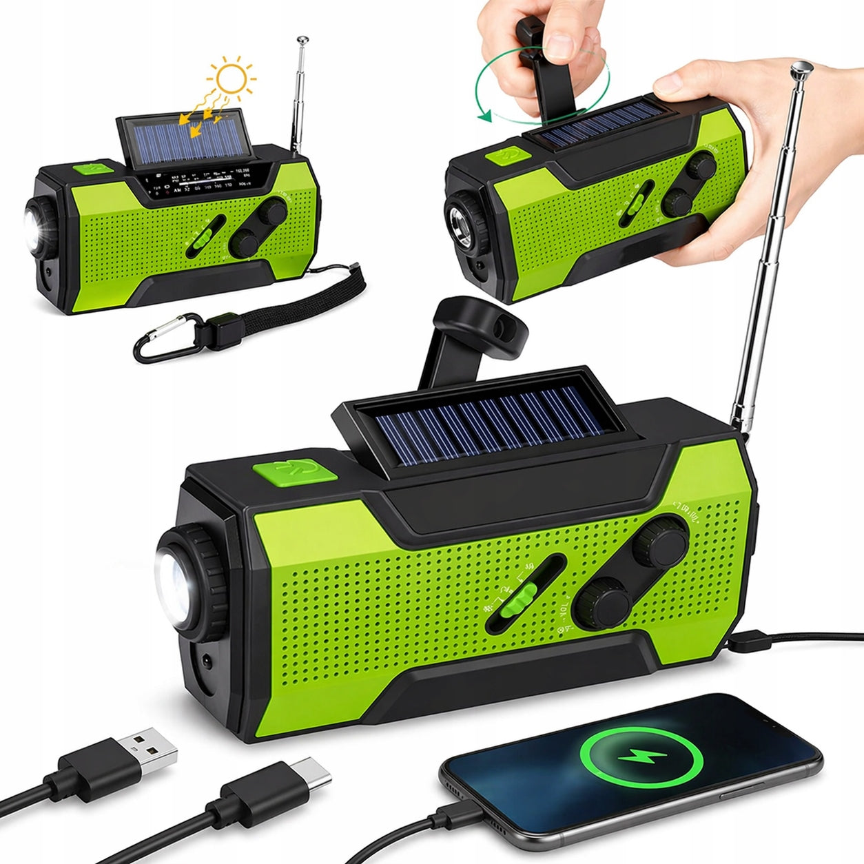 Saulės energijos avarinis radijas Survivor Signal Pro su Powerbank, SOS ir žibintuvėliu