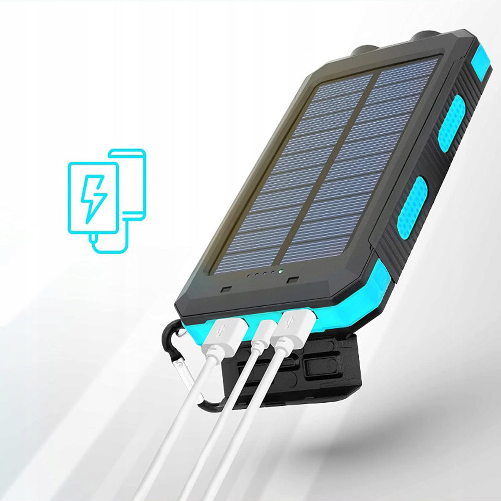 Saulės energijos Powerbank 30000 mAh su žibintuvėliu ir kompasu