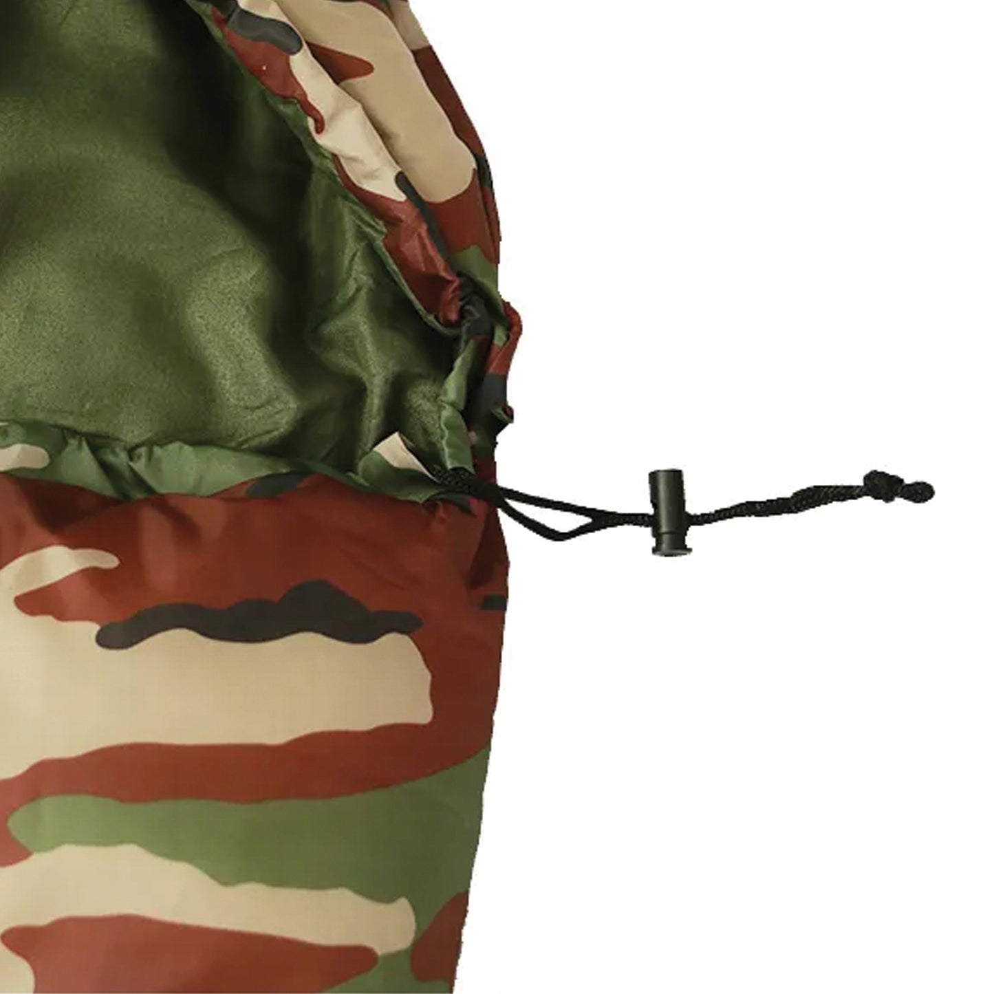 Didelis turistinis miegmaišis su gobtuvu 2in1 – 210 × 75 cm | Camo (moro) dizainas