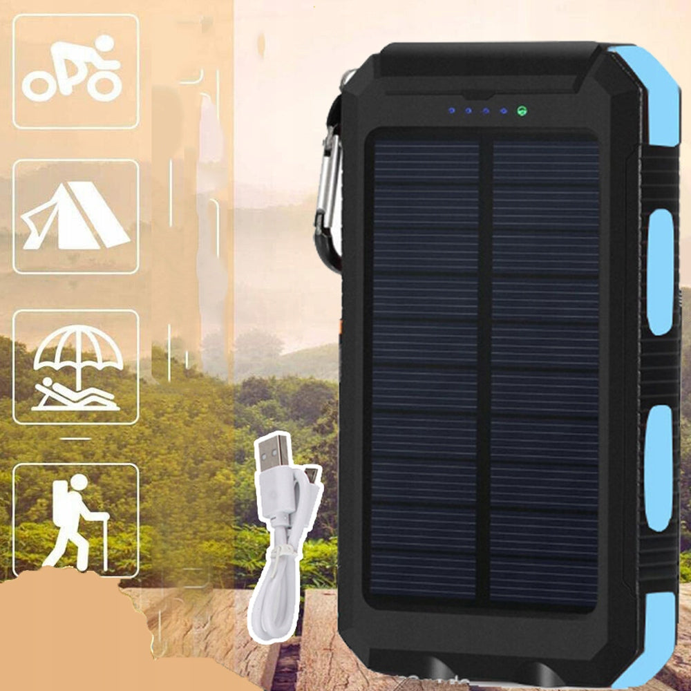 Saulės energijos Powerbank 30000 mAh su žibintuvėliu ir kompasu