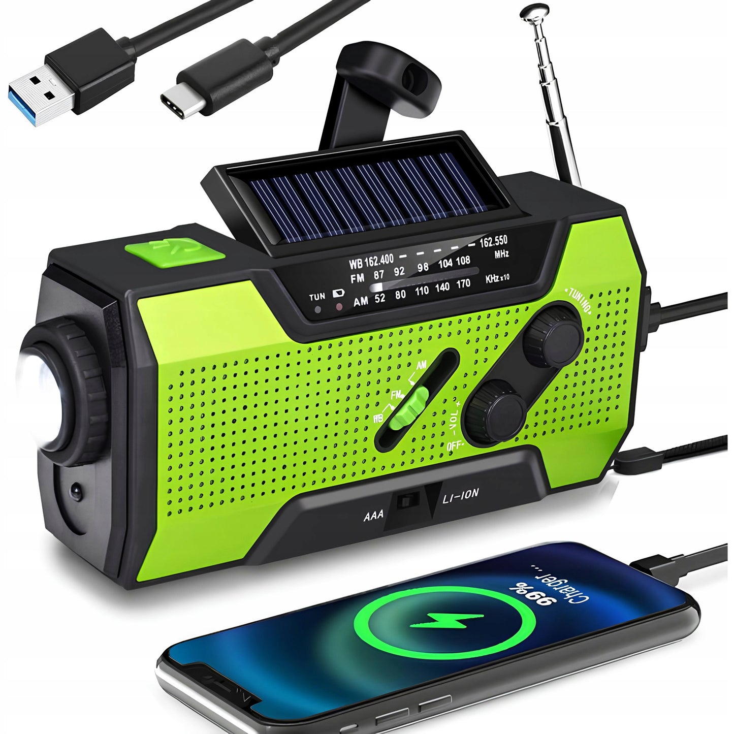 Saulės energijos avarinis radijas Survivor Signal Pro su Powerbank, SOS ir žibintuvėliu
