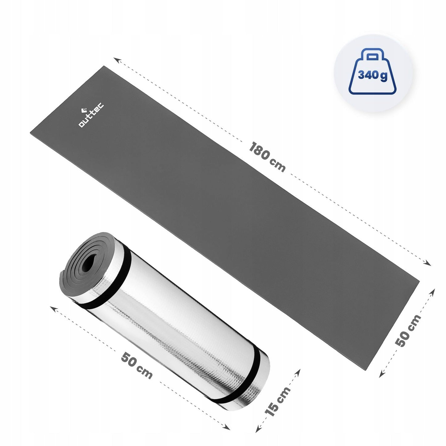 Aliuminizuotas turistinis kilimėlis Outtec EVA 180 × 50 × 1 cm