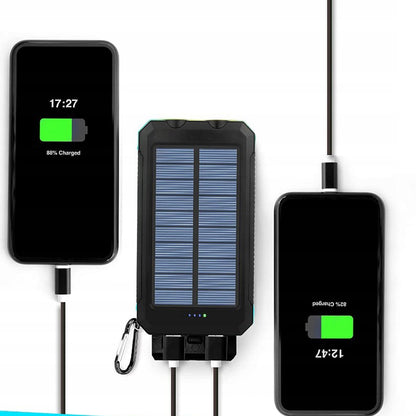 Saulės energijos Powerbank 30000 mAh su žibintuvėliu ir kompasu