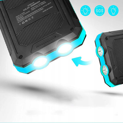 Saulės energijos Powerbank 30000 mAh su žibintuvėliu ir kompasu