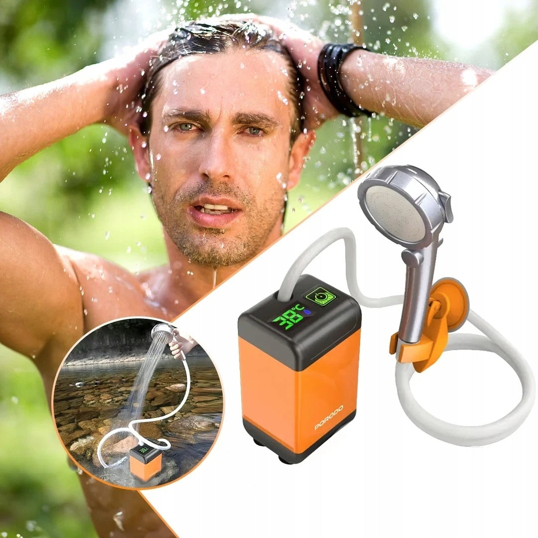 Nešiojamas turistinis dušas su elektrine pompa 4800 mAh ir LED temperatūros ekranu